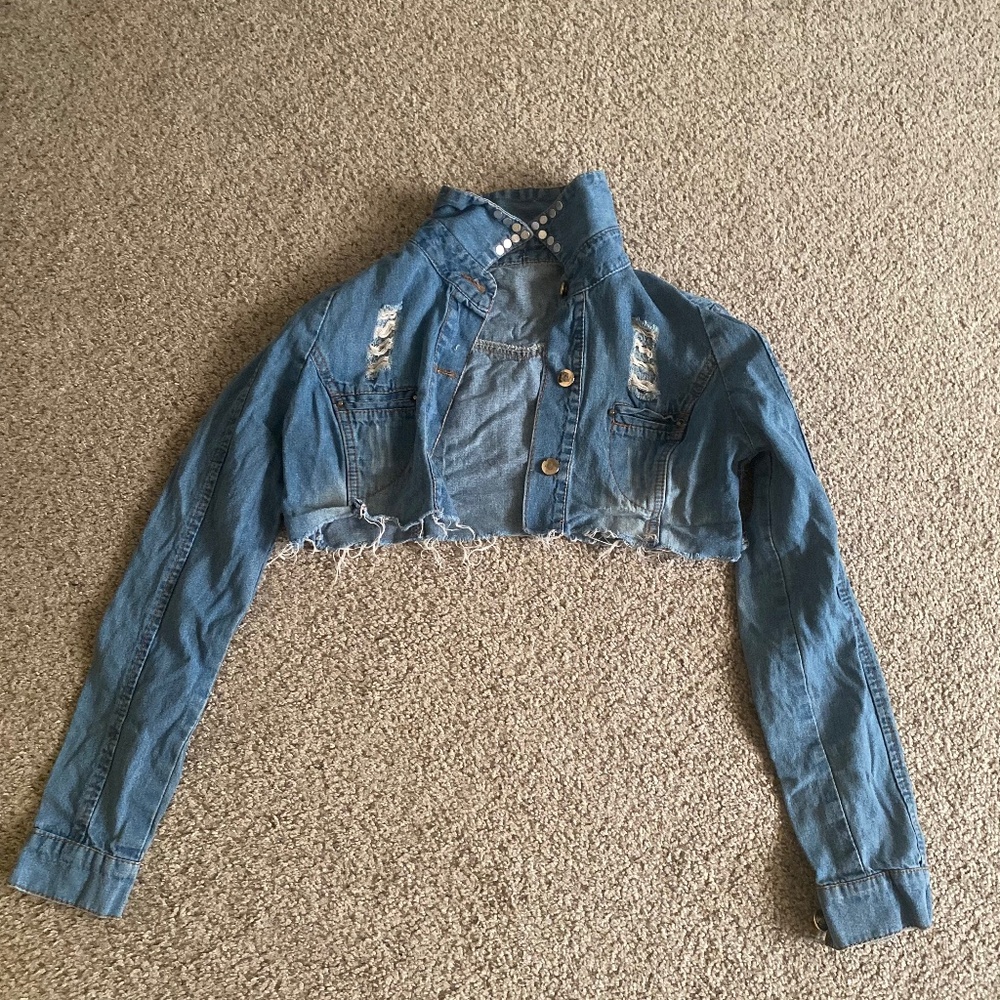 Kids Long Sleeve Denim Distressed Cropped Jean Jacket